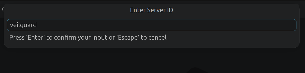 VS Code Enter Server ID prompt with veilguard typed in